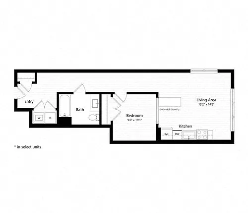 Floor plan 1 Bed - 1 Bath | A02 - Judd