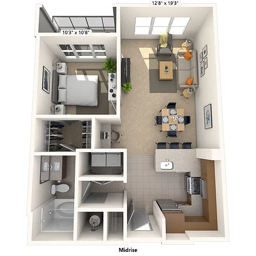 Floor plan Traditional 1x1 548-857 SF