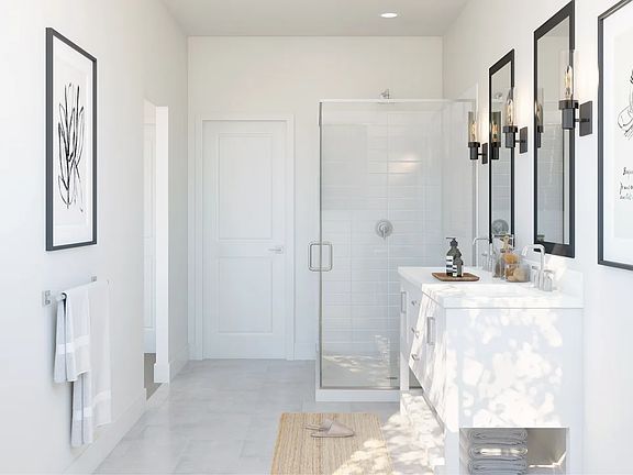Primary bath with glass shower enclosure