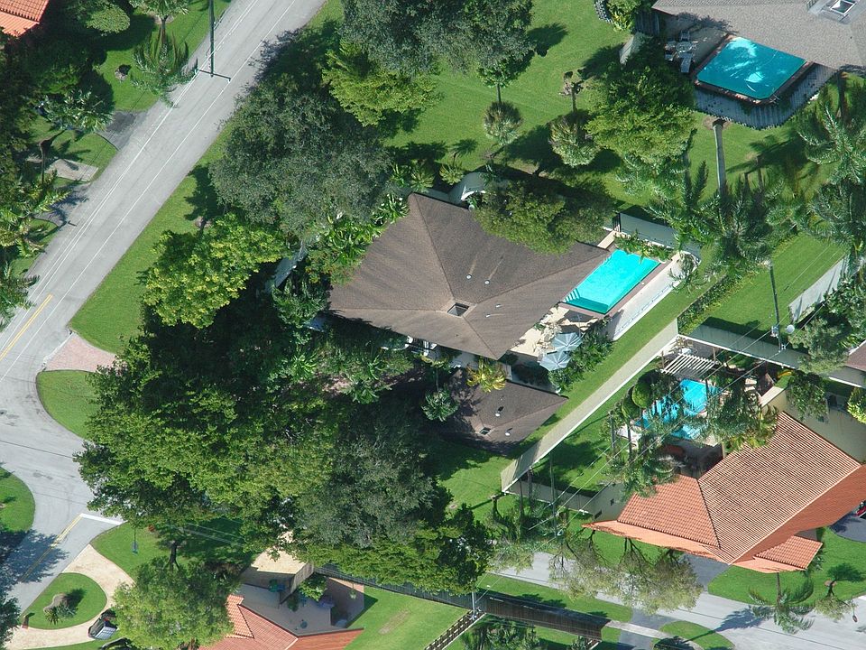 Aerial view of home and walled gardens