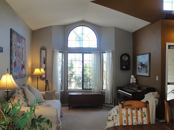 Living room with bright bay window