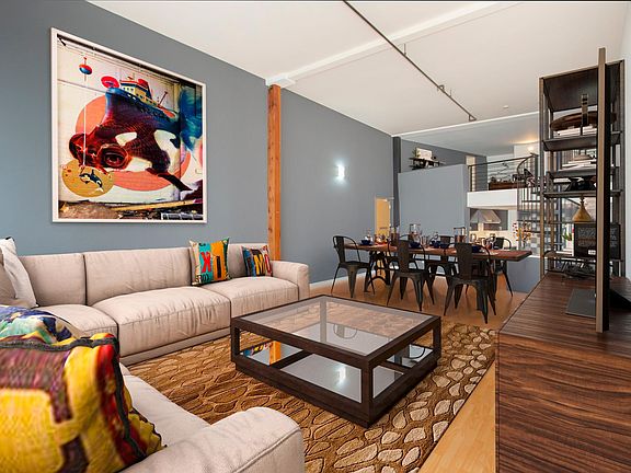 Historic loft building with wood beam details.