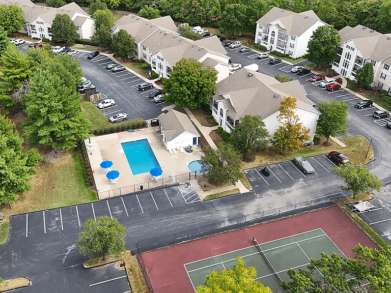 Bird's Eye View of Tennis Courts and Pool