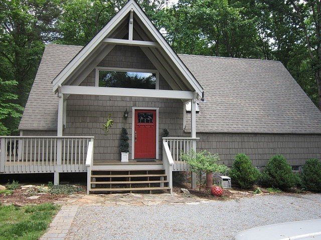 Side entry. Exterior is cedar.