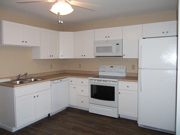 Kitchen area with microwave, electric stove, and dishwasher.