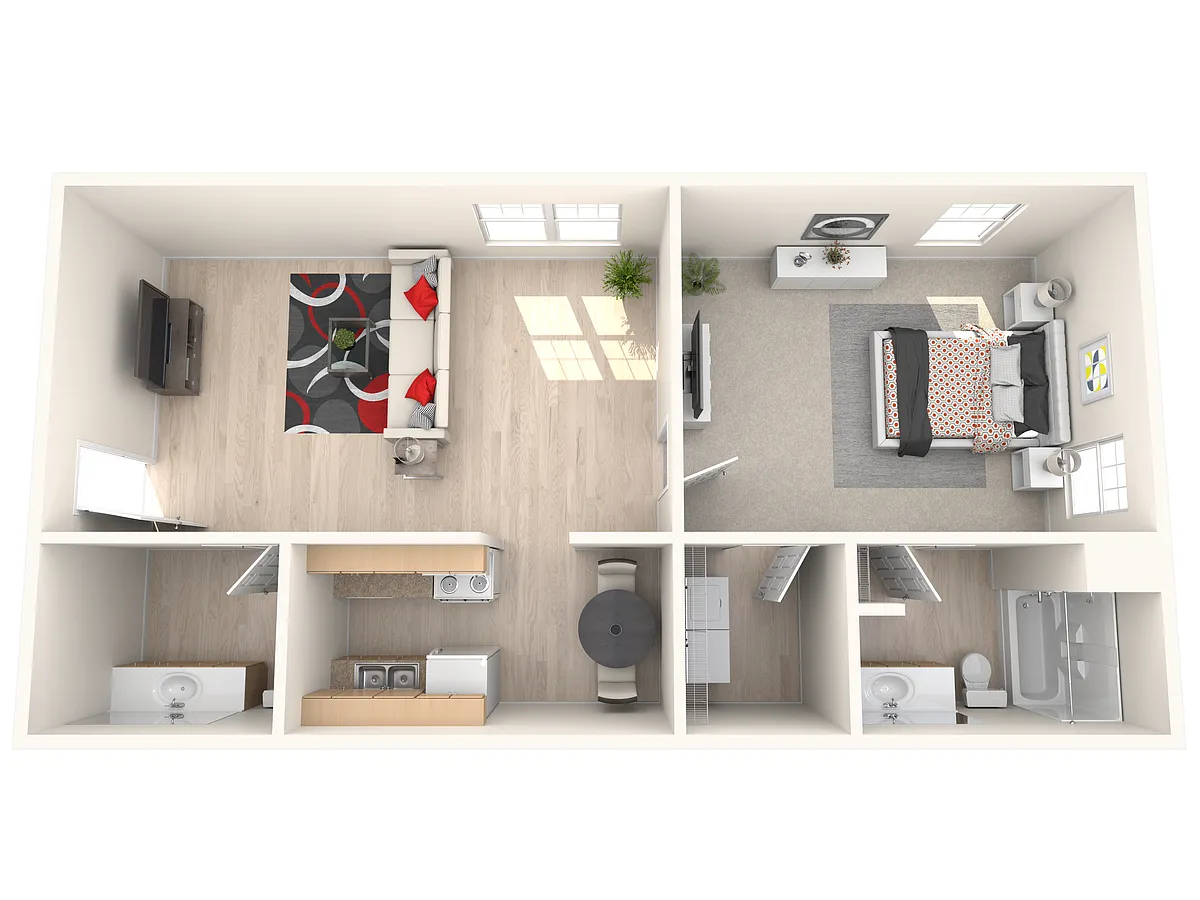Floor plan 1 Bed, 1.5 Bath