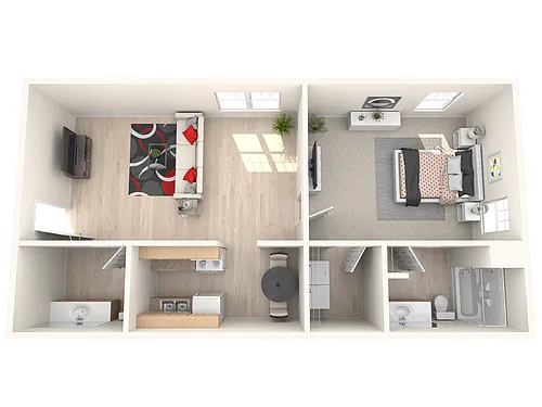 Floor plan 1 Bed, 1.5 Bath