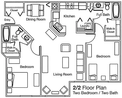 Floor plan Two Bedroom Two Bathroom 60%