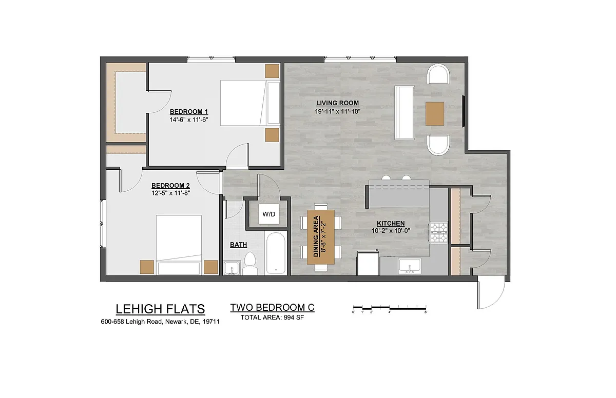 Floor plan 2 Bed | 1 Bath