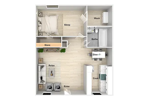 Floor plan 1 Bedroom 1 Bathroom Renovated