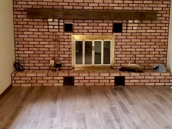 Working wood burning fireplace