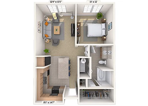 Floor plan Traditional 1x1 720-1082 SF