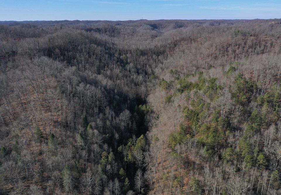 Aerial drone shot from the east boundary looking west up the valley through the low gap