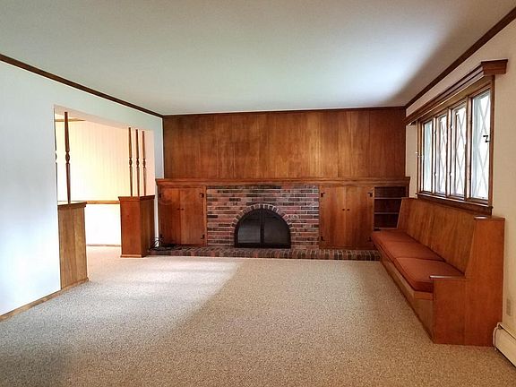 Living Room with Birch Cabinets and Wood