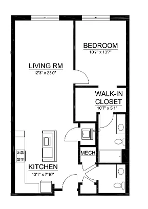Floor plan A3 - 1 Bed 1.5 Bath