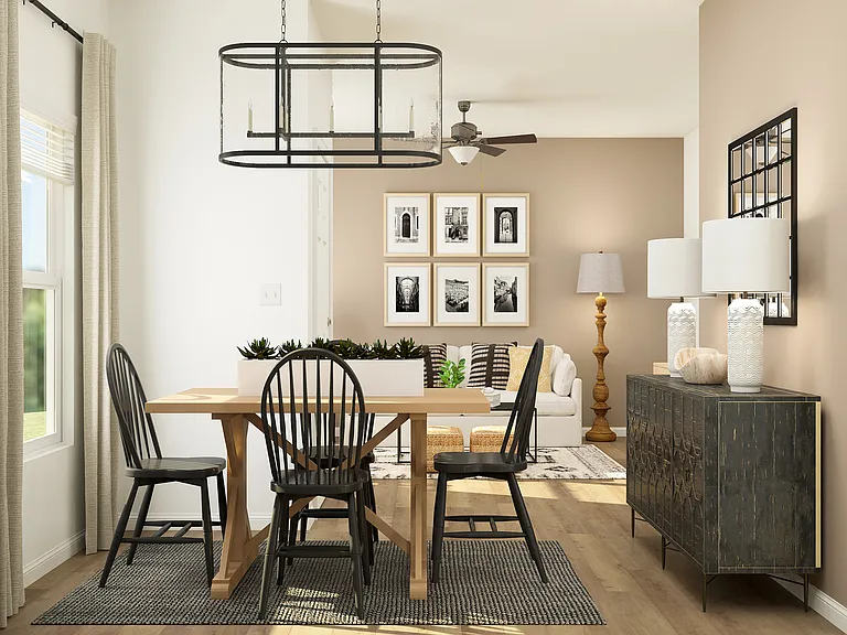 A beautiful dining room and family room.