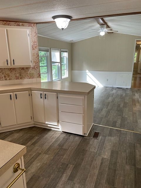 Kitchen open to the living and dining room.