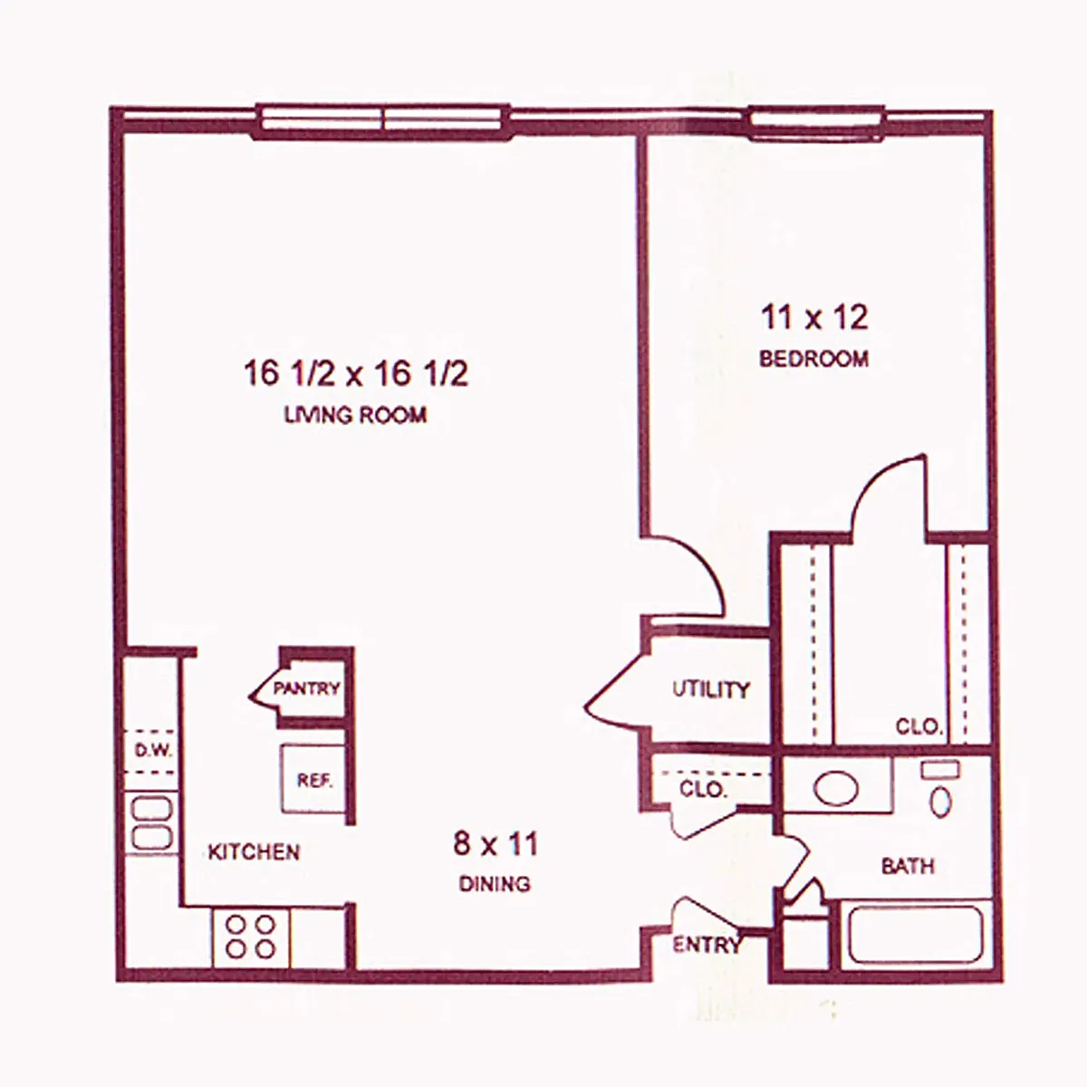 Floor plan 1Bd/1Ba Y