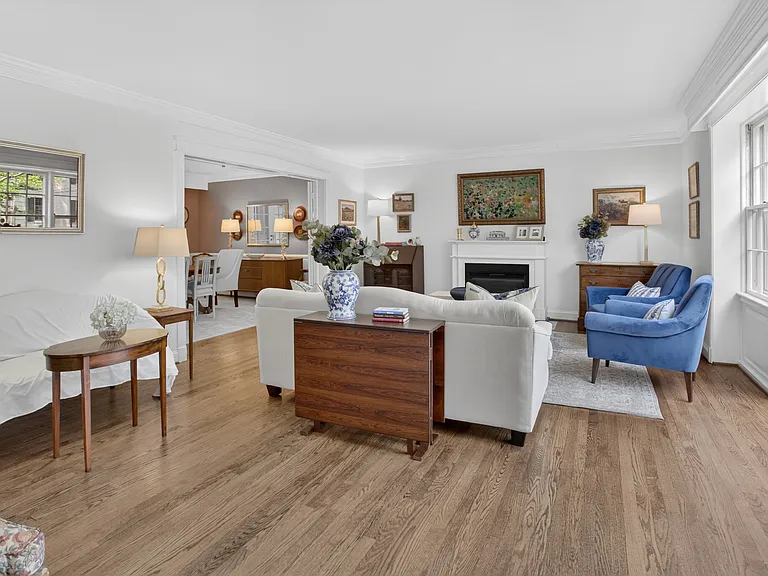 Spacious living room with frame TV.