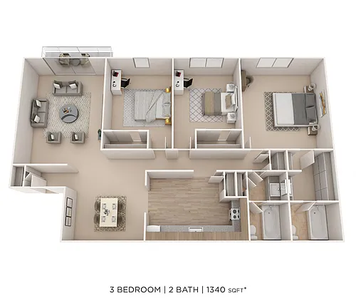 Floor plan Three Bedroom 2 Bath