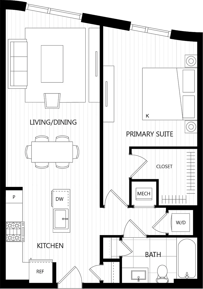 Floor plan 1 Bed/1 Bath-C1E