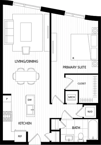Floor plan 1 Bed/1 Bath-C1E