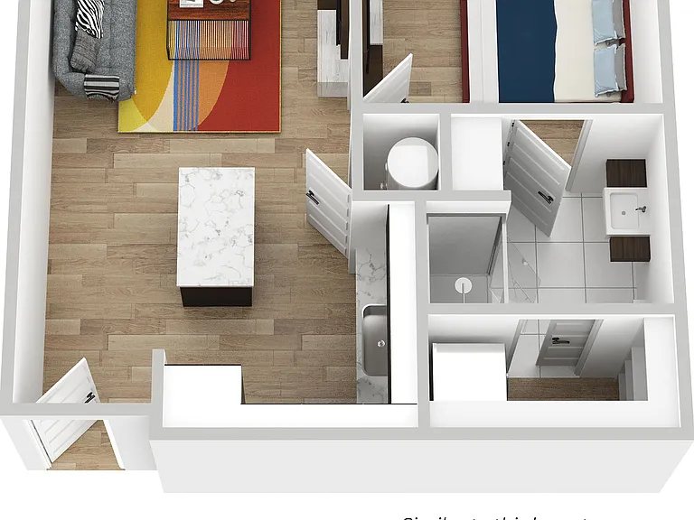 1 Bed 3D render 1 Bed 3D render