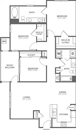 Three Bedroom Two Bath (1340 SF) Three Bedroom Two Bath (1340 SF)