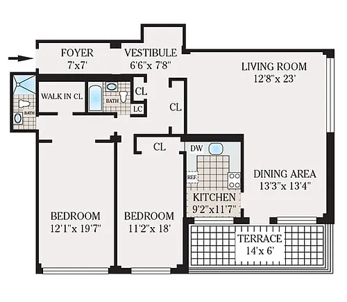 Floor plan Two Bedroom 2 Bath Standard