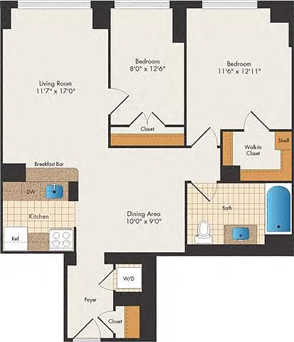 Floor plan North Kenfield - 2 Bed 1 Bath