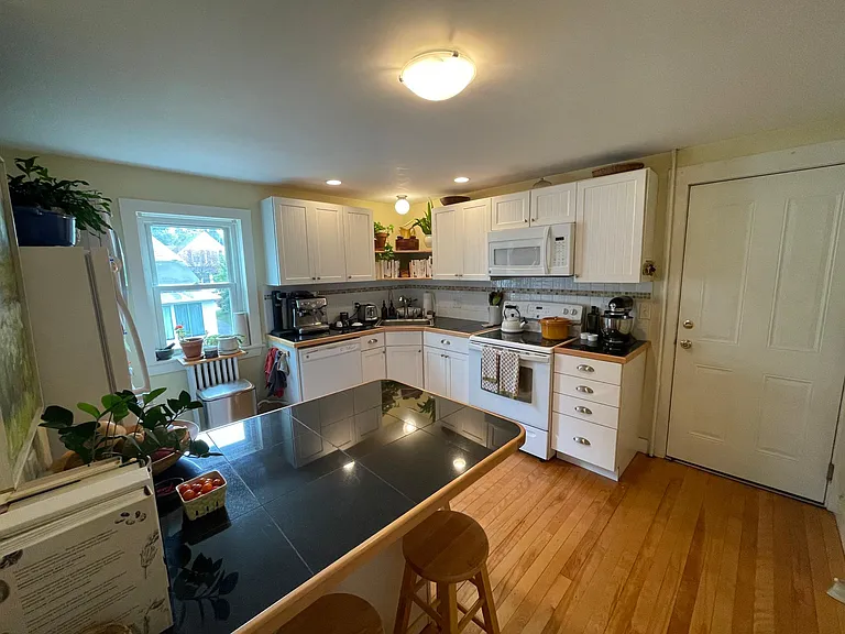 Kitchen and back entrance to apartment