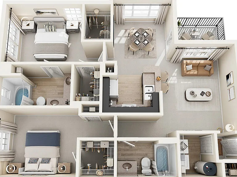 D Floor Plan | 2 Bedroom with 2 Bath | 1138 sq ft | Raveneaux Apartments in Houston D Floor Plan | 2 Bedroom with 2 Bath | 1138 sq ft | Raveneaux Apartments in Houston