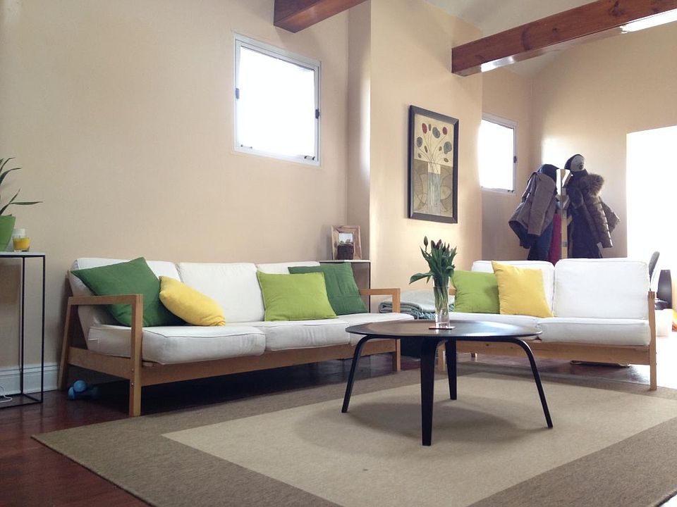 Living room with loft ceiling