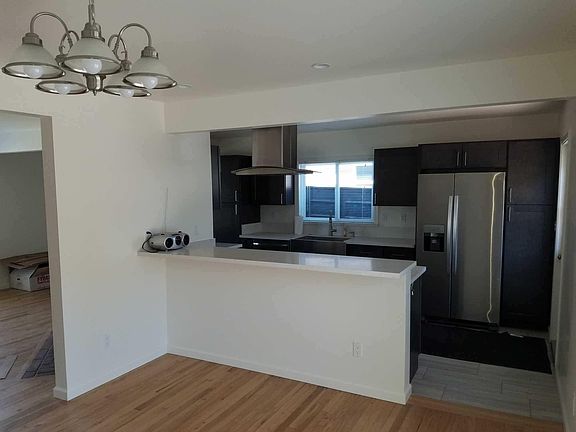 from dining area into kitchen