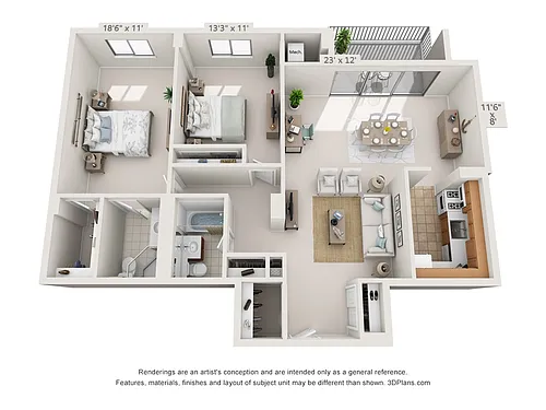 Floor plan 2-Bedroom 2-Bathroom