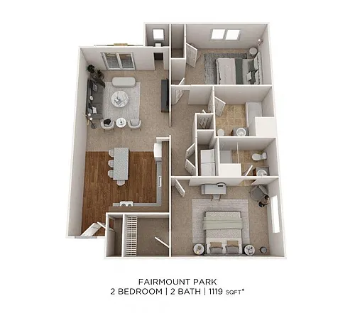 Floor plan Two Bedroom 2 Bath- 1119 sqft