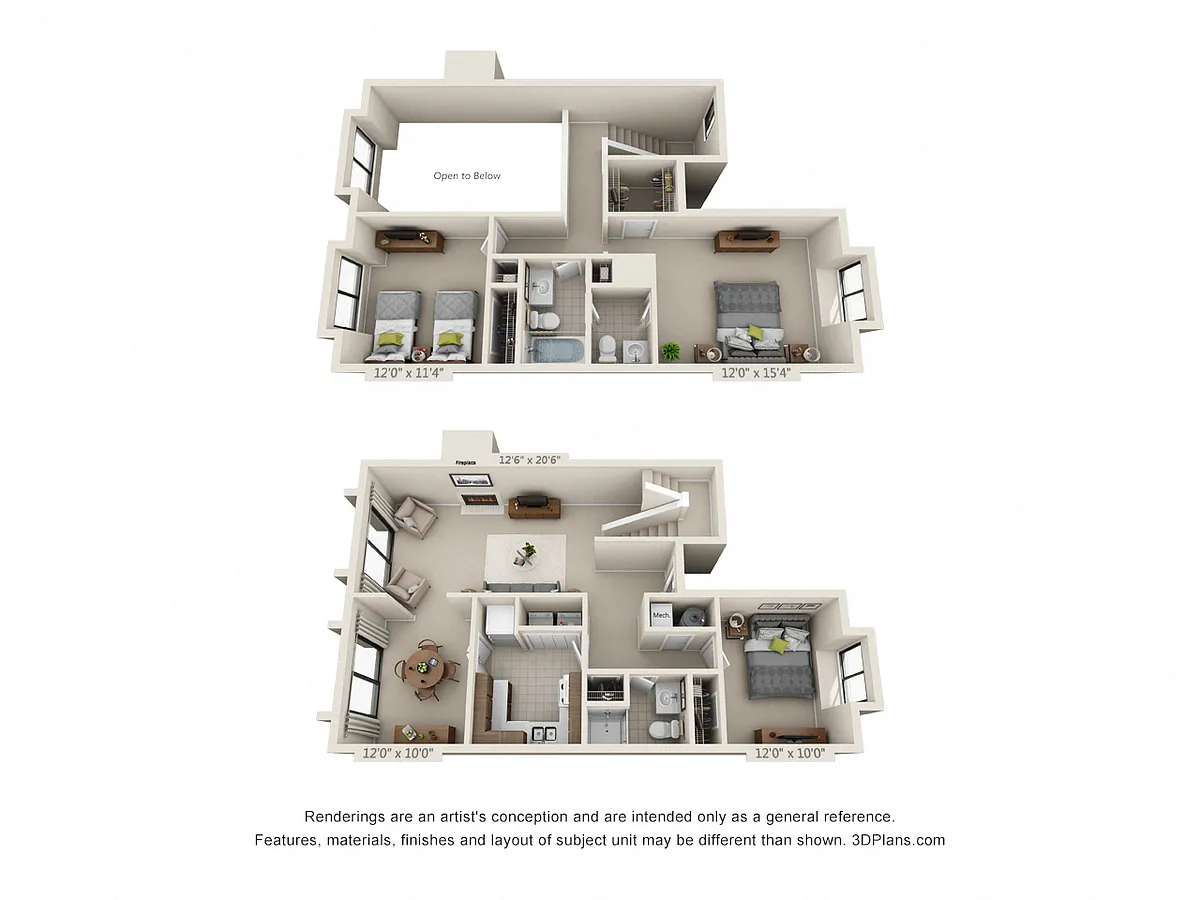 Floor plan 3 Bed 2.5 Bath Town Home B