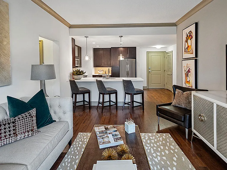 Hardwood flooring and contrasting crown molding