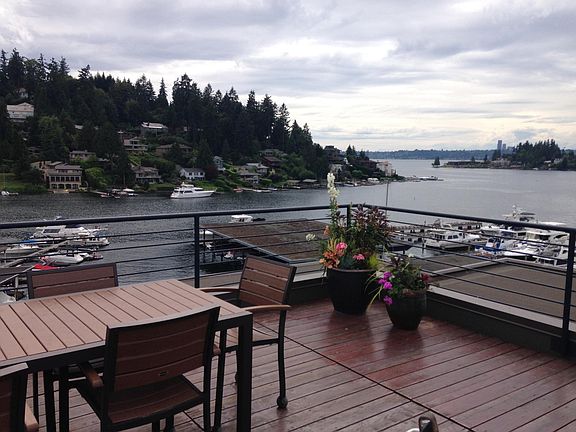 Community deck with lake view