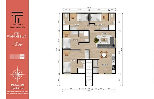 Floor plan 1729 1/4 W Adams Blvd
