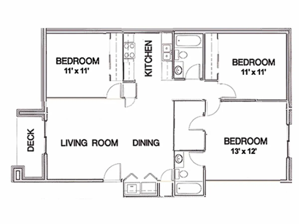 Floor plan 3 Bedroom A - Remodeled