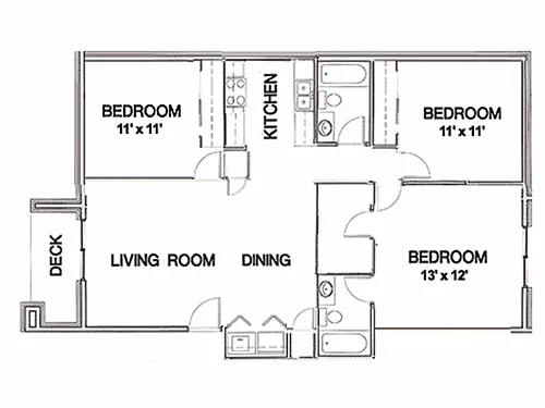 Floor plan 3 Bedroom A - Remodeled