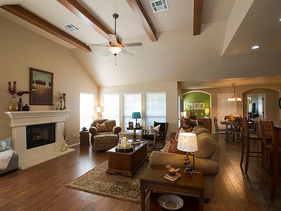 Open Family Room with Beamed Ceiling