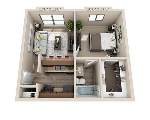 Floor plan One Bedroom A1ARW