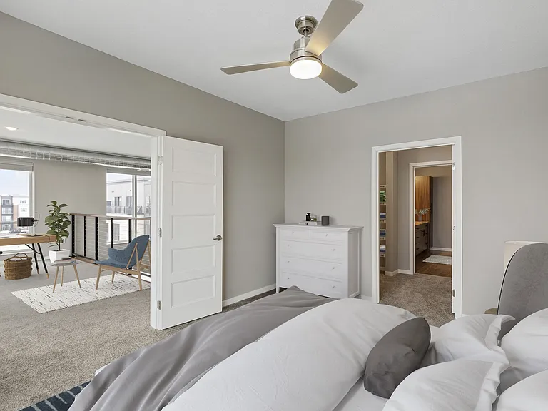 Upstairs Bedroom with French Doors into the Loft