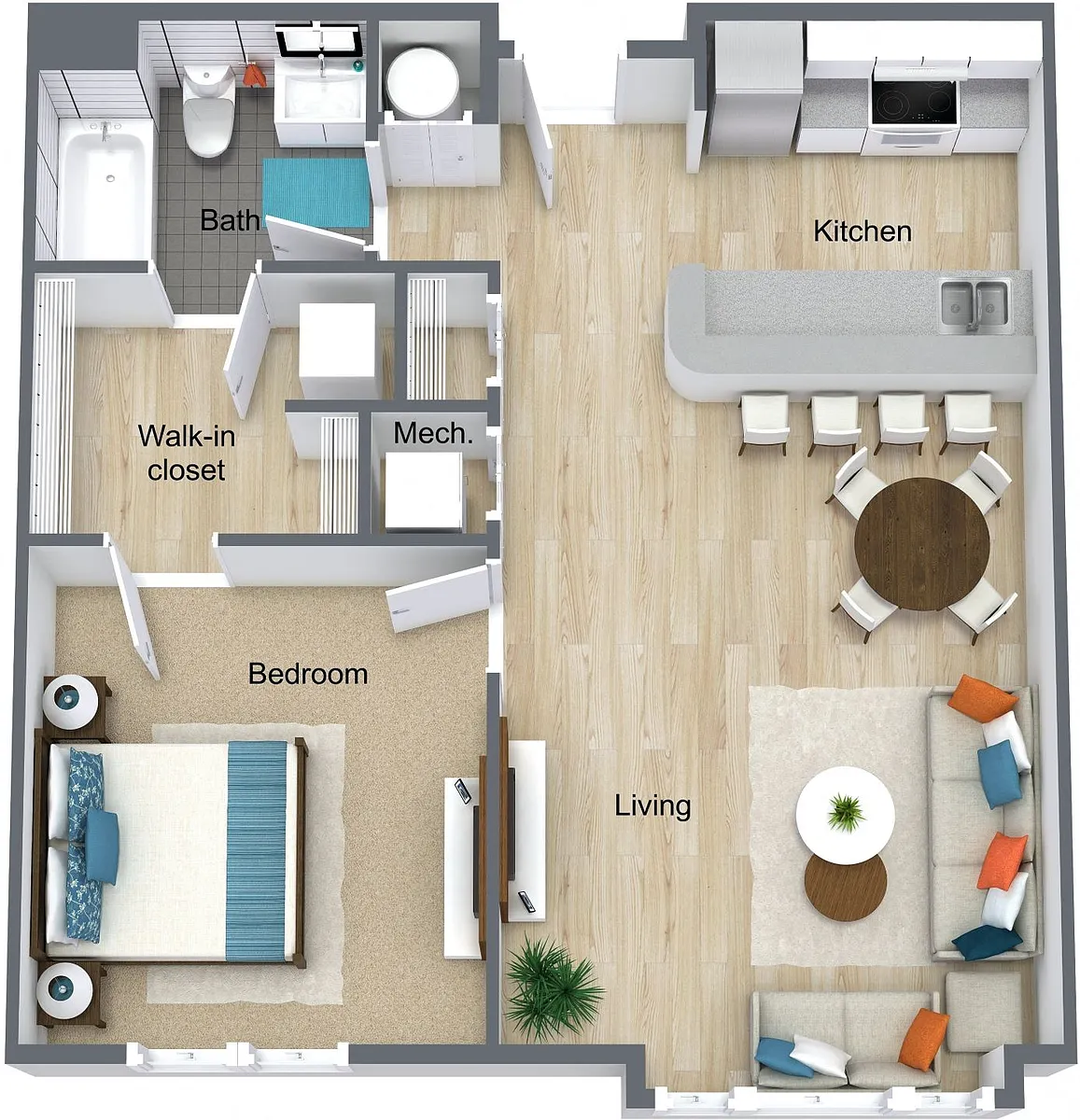 Floor plan One Bedroom - One Bathroom | 300 North Main St