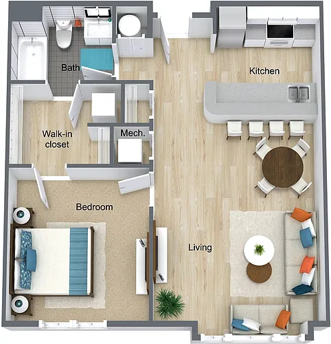 Floor plan One Bedroom - One Bathroom | 300 North Main St