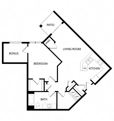 Floor plan 1x1 D with Den