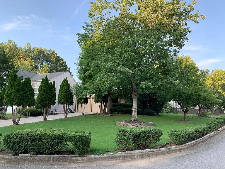 Cul-de-sac lot with boundary hedges
