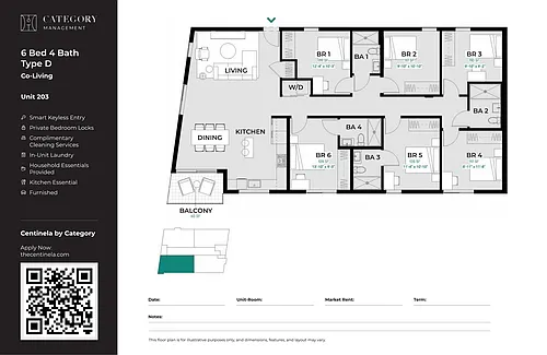 Floor plan Private Bedroom in Shared 6 Bed 4 Bath - D